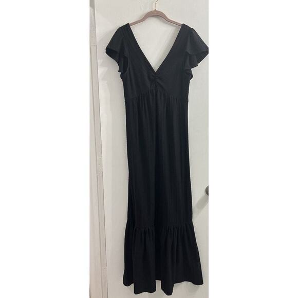 Betsy Johnson Eyelet Flutter Sleeve Maxi Dress Black Medium - Picture 1 of 9